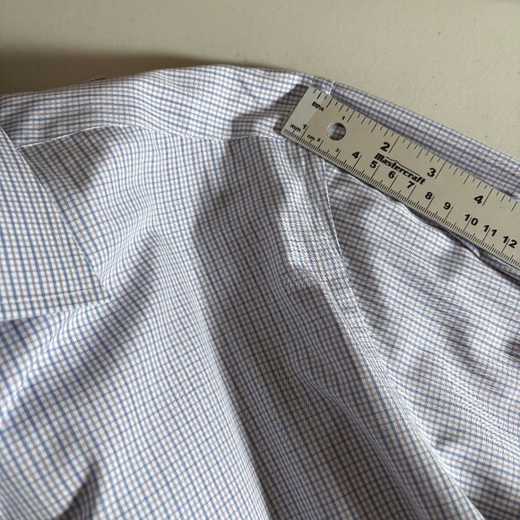 Canali Italy Made Check French Cuff Button Up Shirt - Men's Size 47/18.5 - Blue - Picture 10 of 12